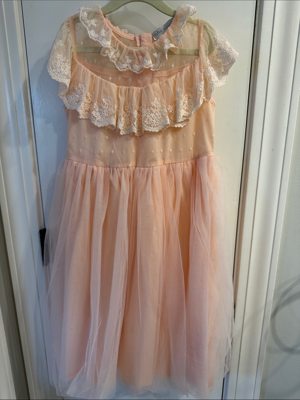 Girls' Peach Lace Ruffle Tulle Dress